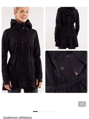 black hooded lulu lemon jacket cinched waist Anorak potentially